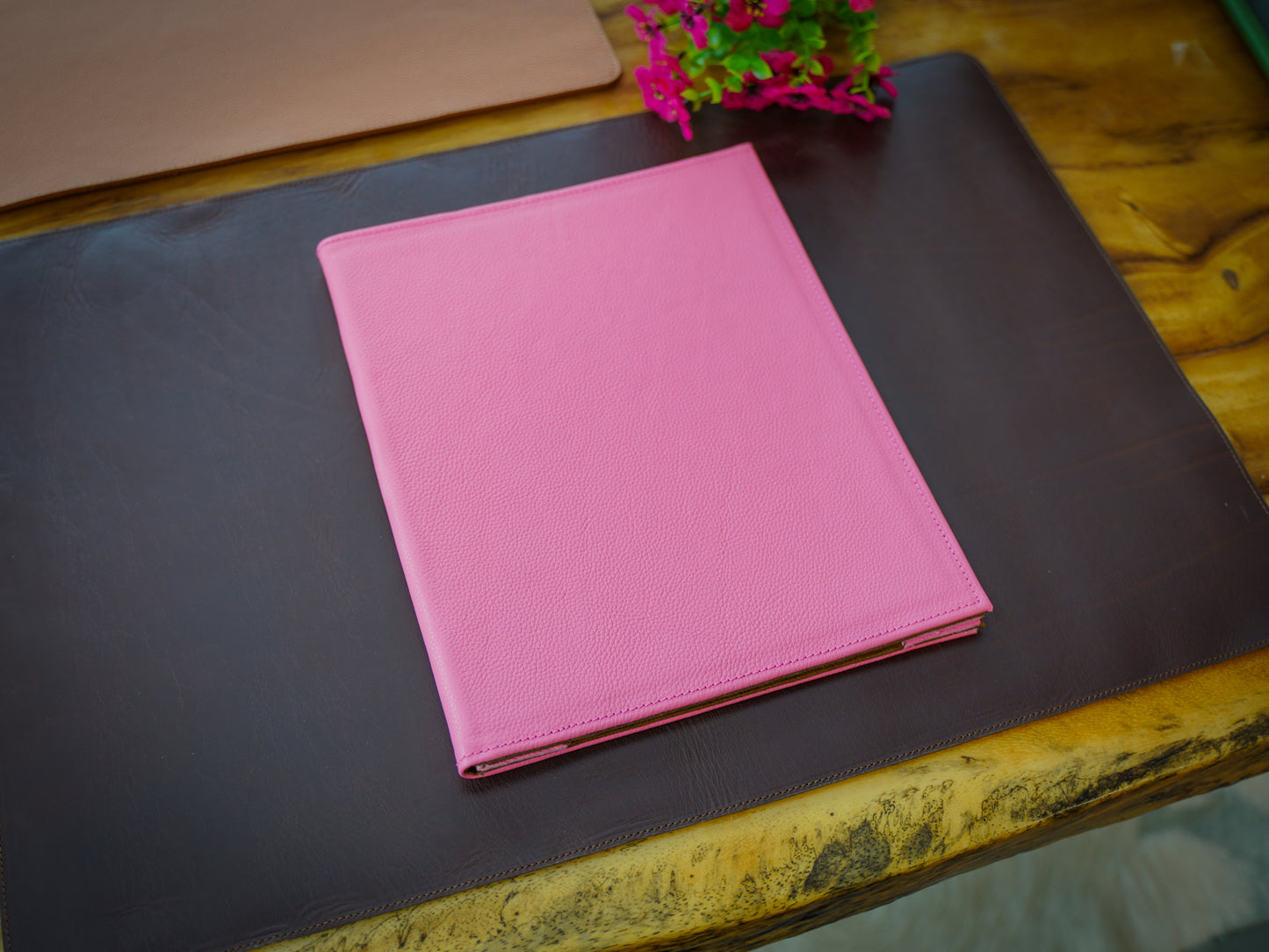 Italian Leather Hardcover Menu with Corners - Pink
