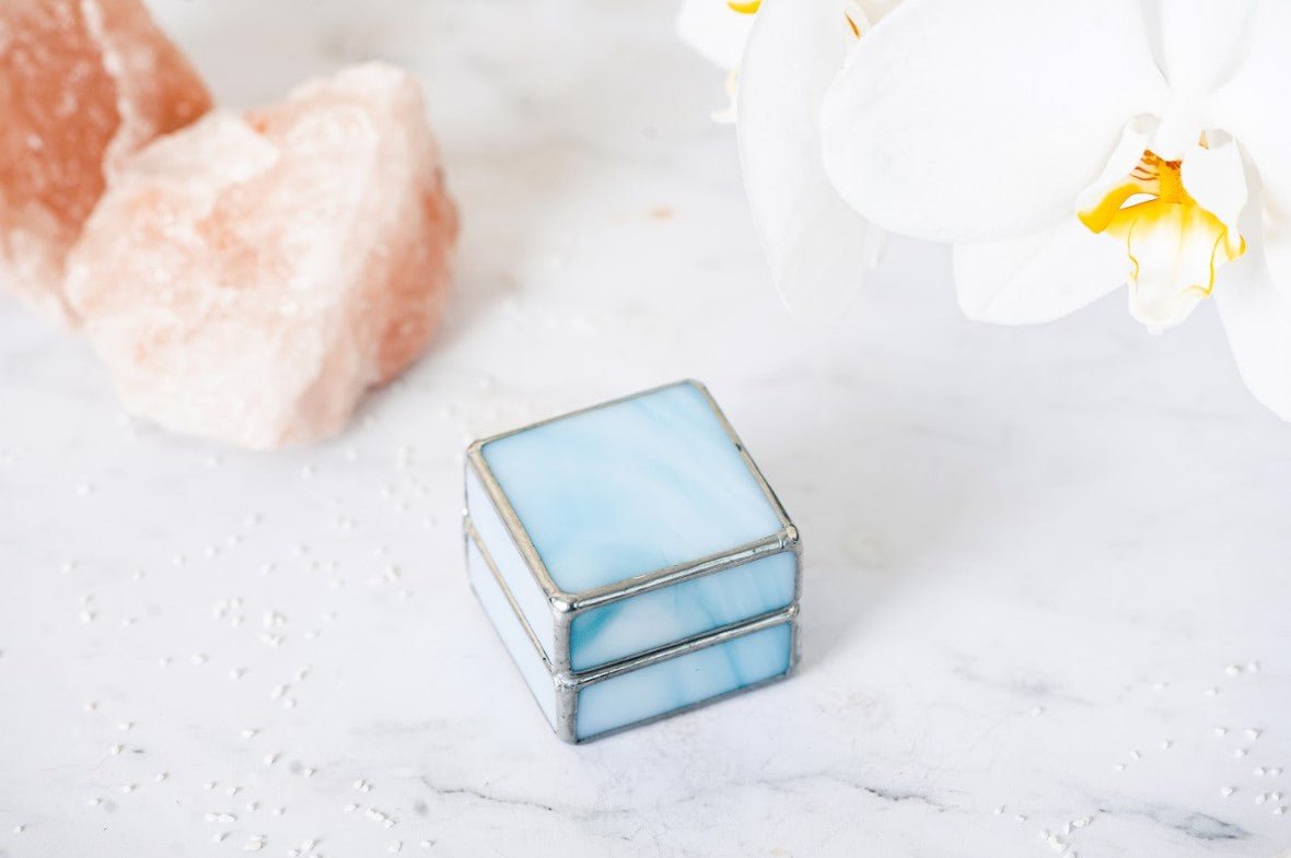 Handmade Light Blue Glass Ring Box