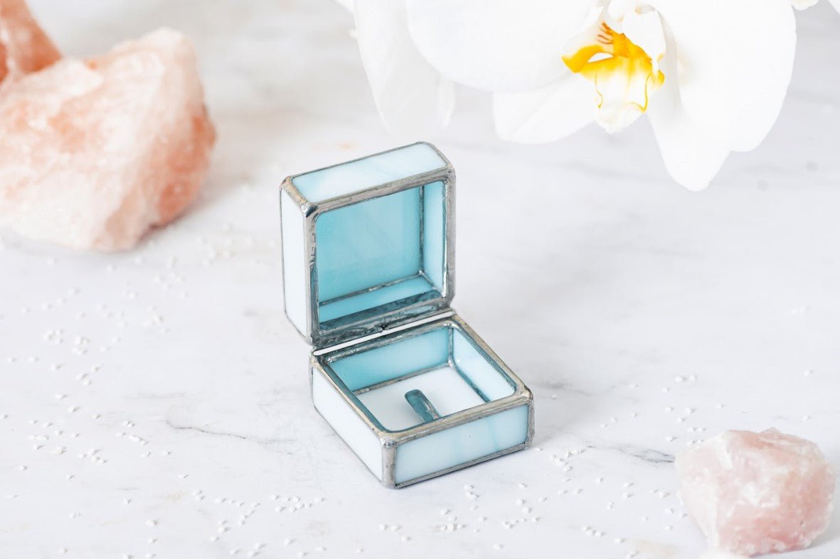 Light Blue Glass Ring Box