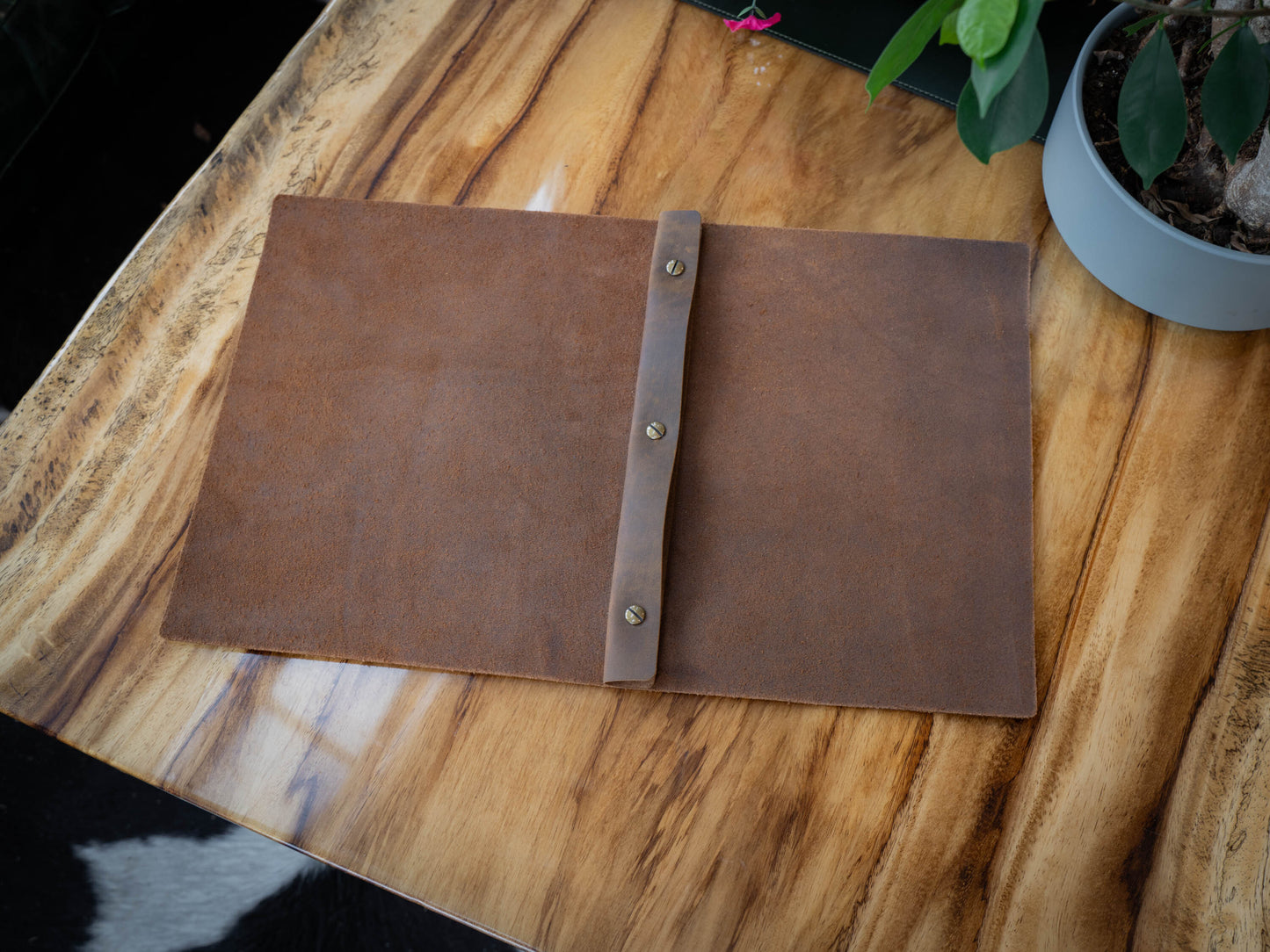 Crazy Horse Leather Simple Menu Cover - Brown