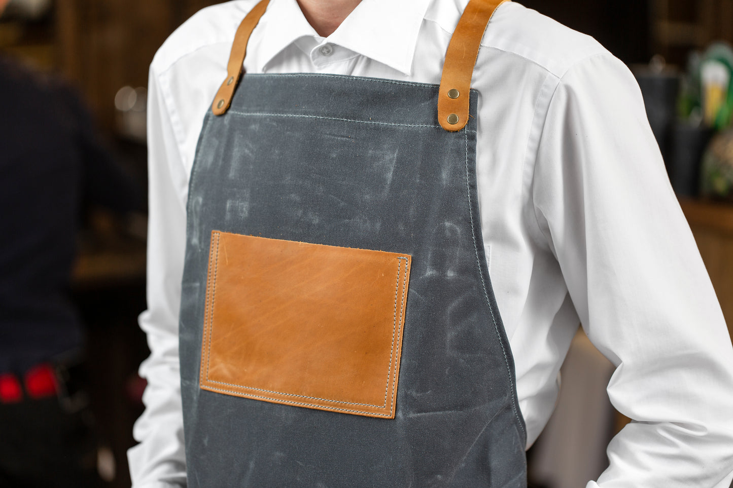 Waxed Canvas and Leather Apron - Grey