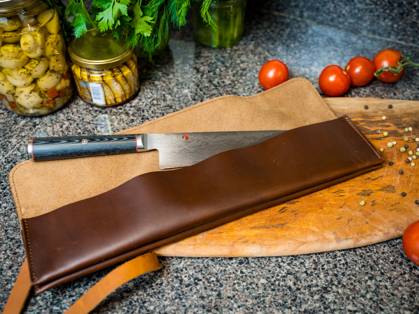 Leather Knife Case - Chestnut with Natural Straps