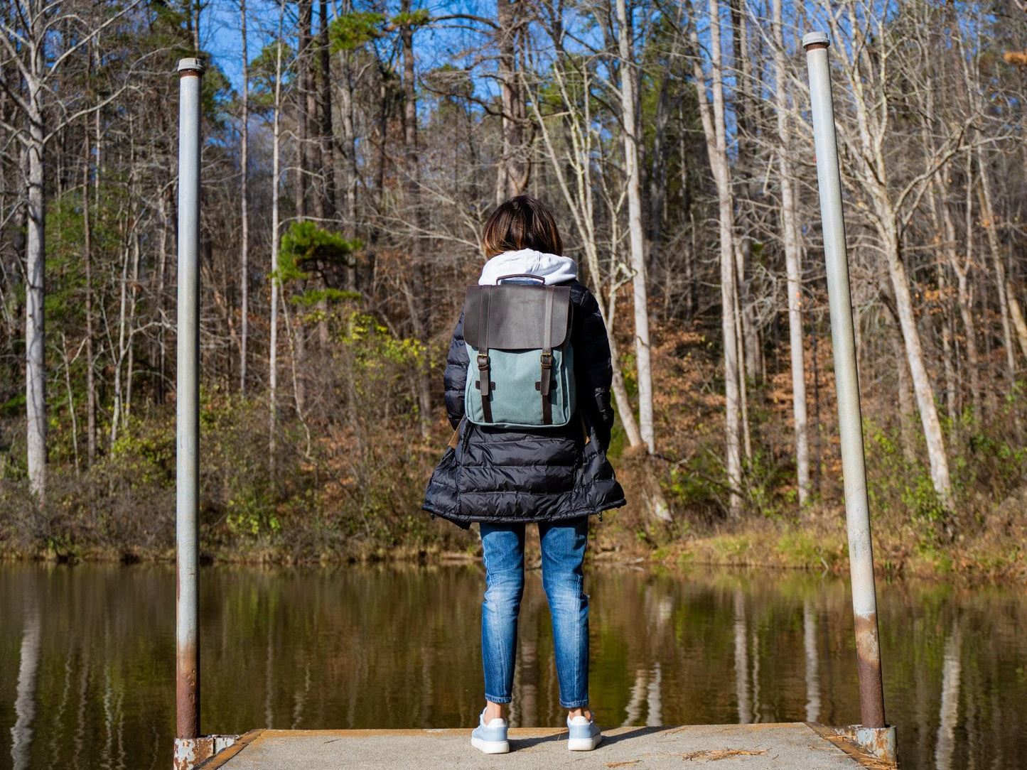 Women's Book Backpack Canvas and Leather - Teal