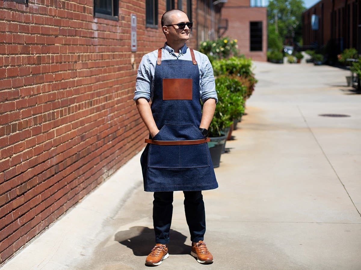 Custom Apron with Leather Straps and Pocket Apron - olpr.