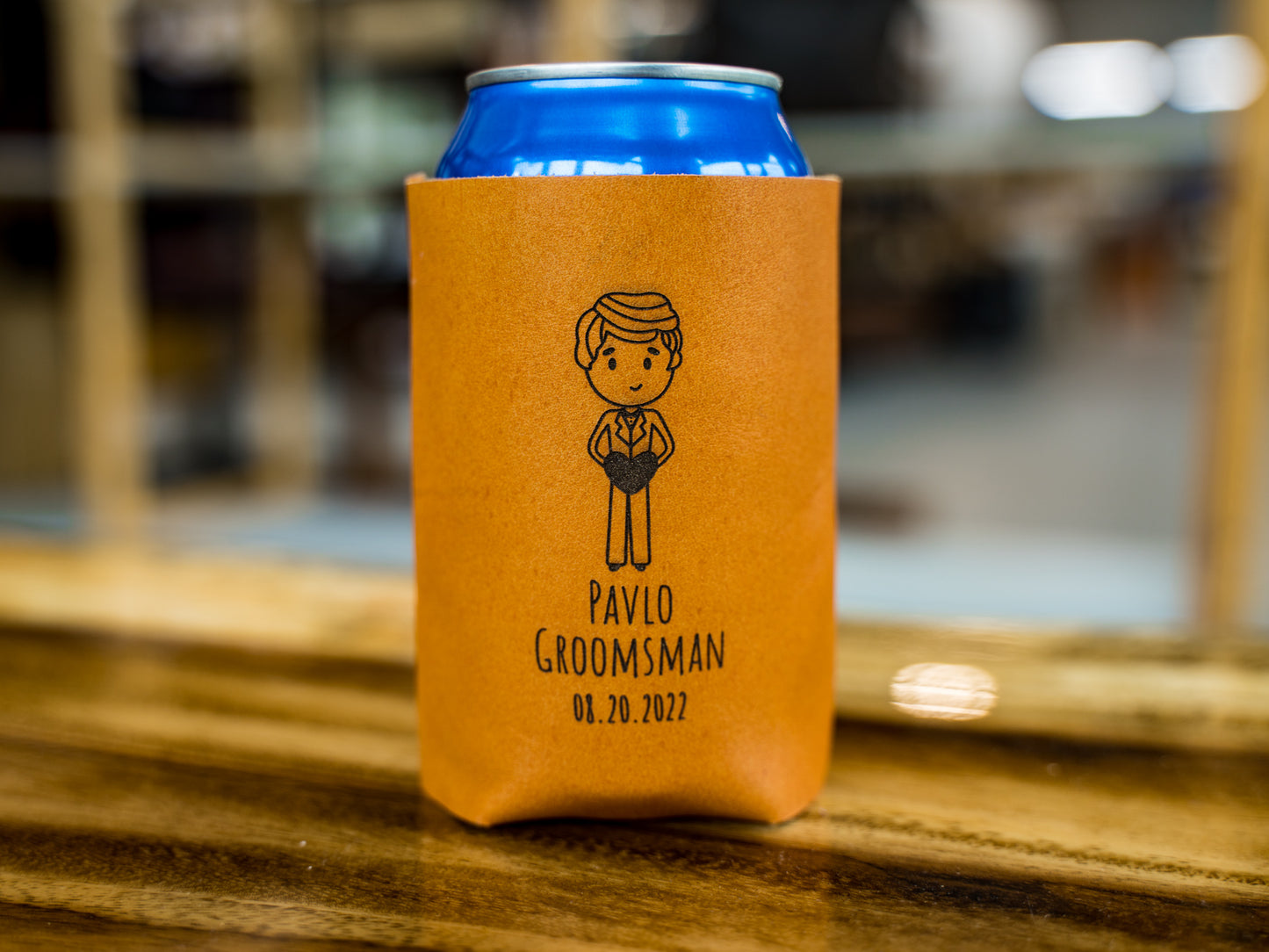 Wedding Leather Coozie Groomsman - Natural Coozie - olpr.