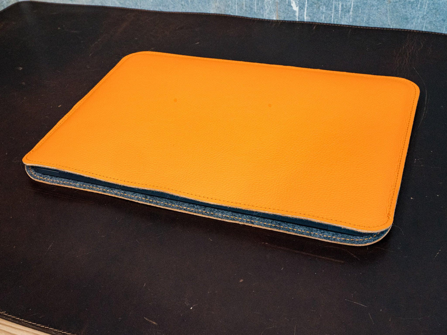 Leather Macbook Sleeve With Wool Lining - Orange  - olpr.