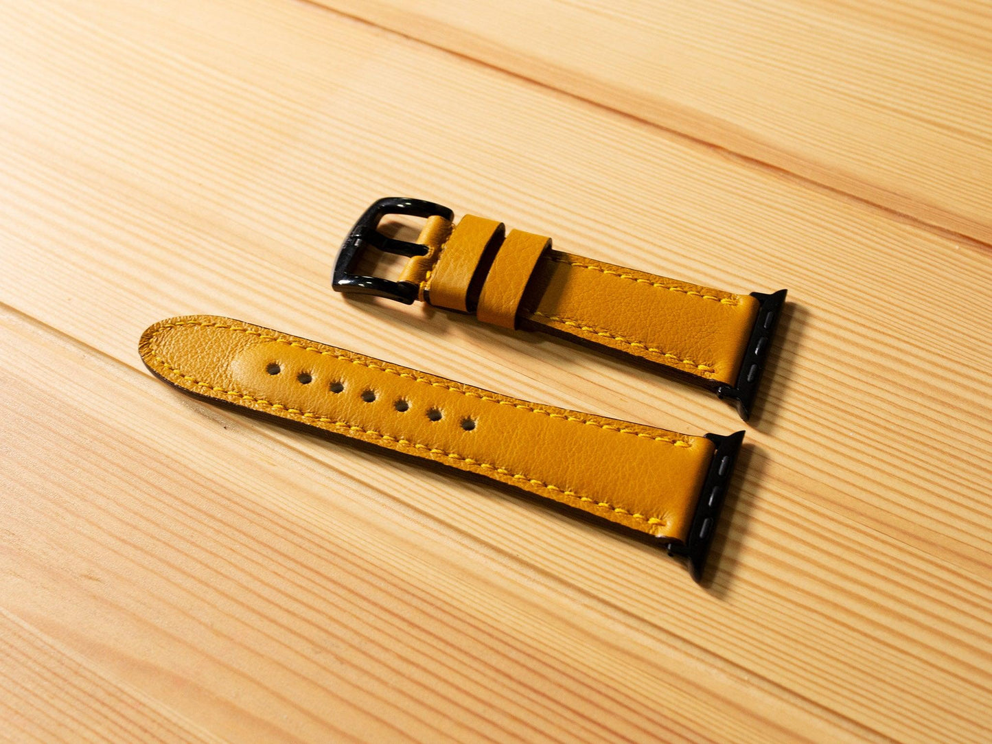 Italian Leather Apple Watch Band - Mustard iWatch Strap - olpr.