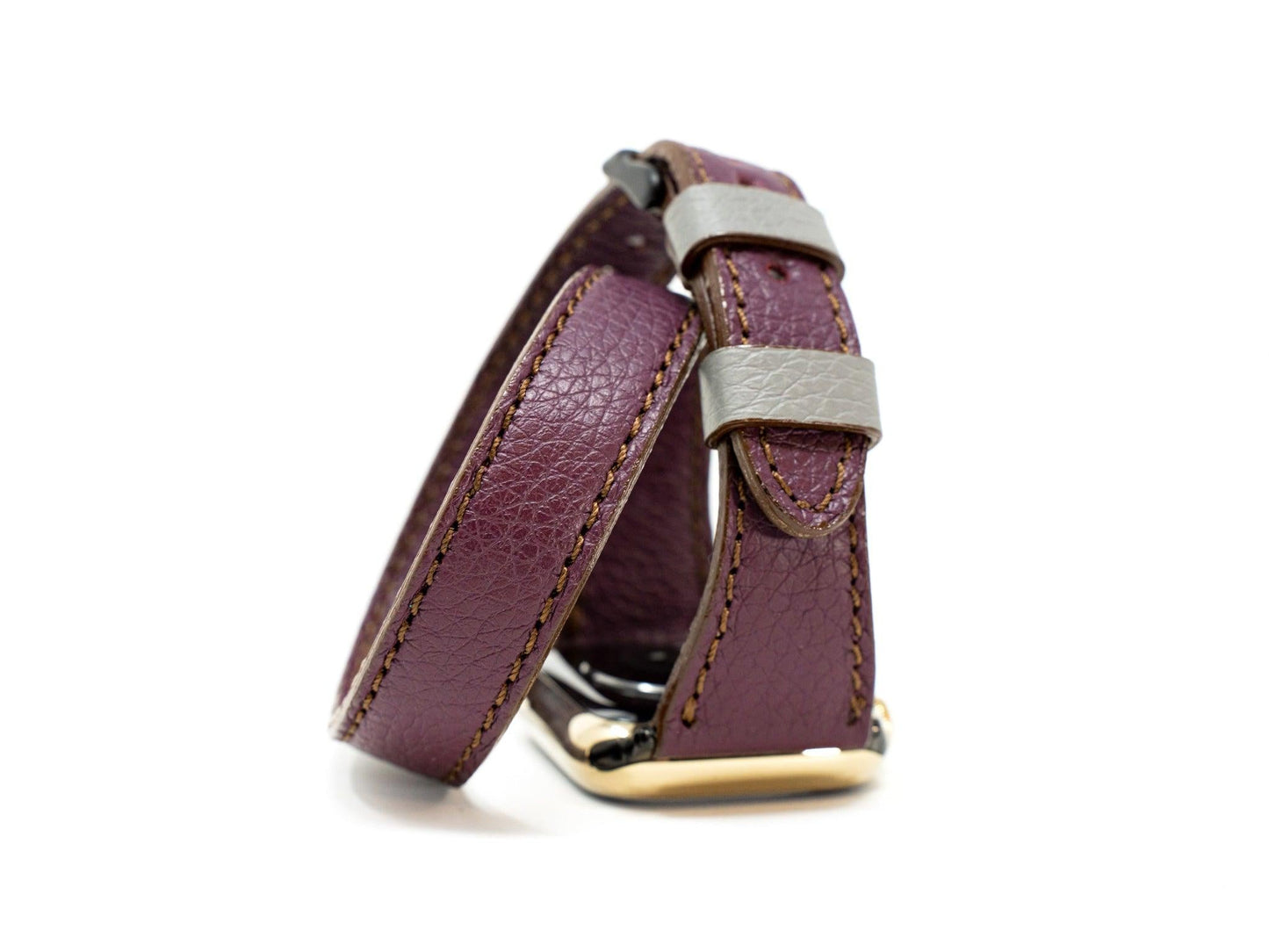 Petite Double Italian Leather Apple Watch Band - Plum iWatch Strap - olpr.