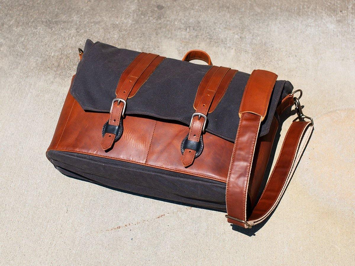 Canvas and Leather Messenger Bag Tan Briefcase - olpr.