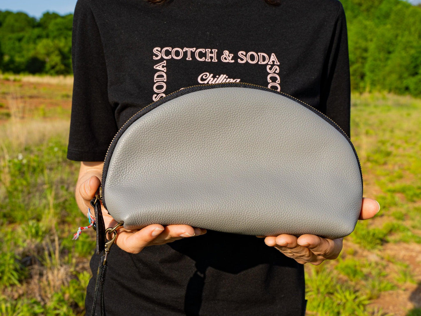Italian Leather Zipper Pouch - Grey Pouch - olpr.