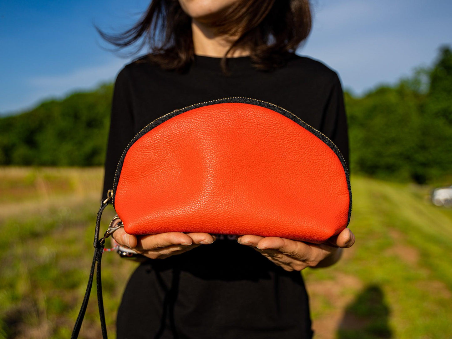 Italian Leather Zipper Pouch - Red Pouch - olpr.